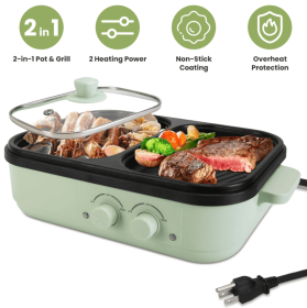2-in-1 electric heating pot and grill plate set featuring dual independent temperature controls