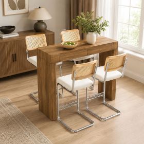 4-piece set of PU leather bar chair combination, paired with wood grain bar table, with storage function, suitable for restaurants and cafes