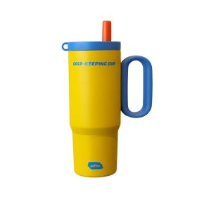Premium 24 oz Insulated Tumbler with Handle and Straw, 18/8 Stainless Steel Travel Coffee Mug with Tea Infuser & Dust Cover (Color: Yellow)